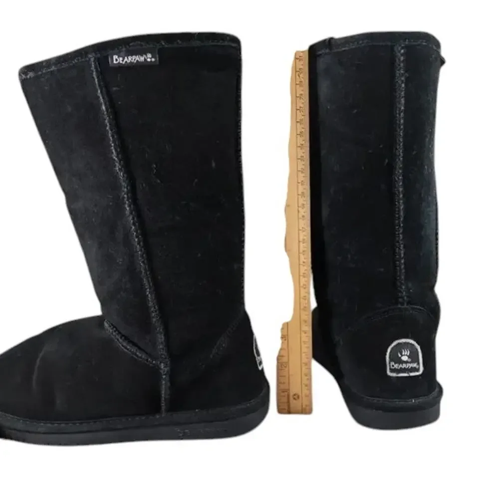Bearpaw Shoes Women 9 Boot Winter Tall Emma Leather Sheepskin Warm Comfort Black